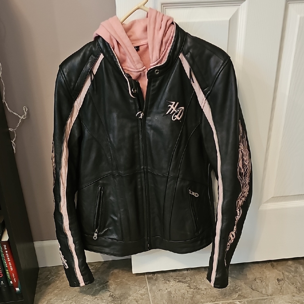 Womens Harley Davidson Vintage Leather Jacket Pink And Black